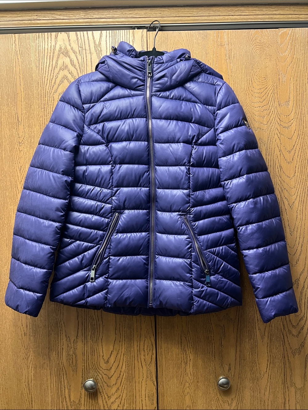 Guess Hooded Quilted Puffer Jacket in Deep Blue